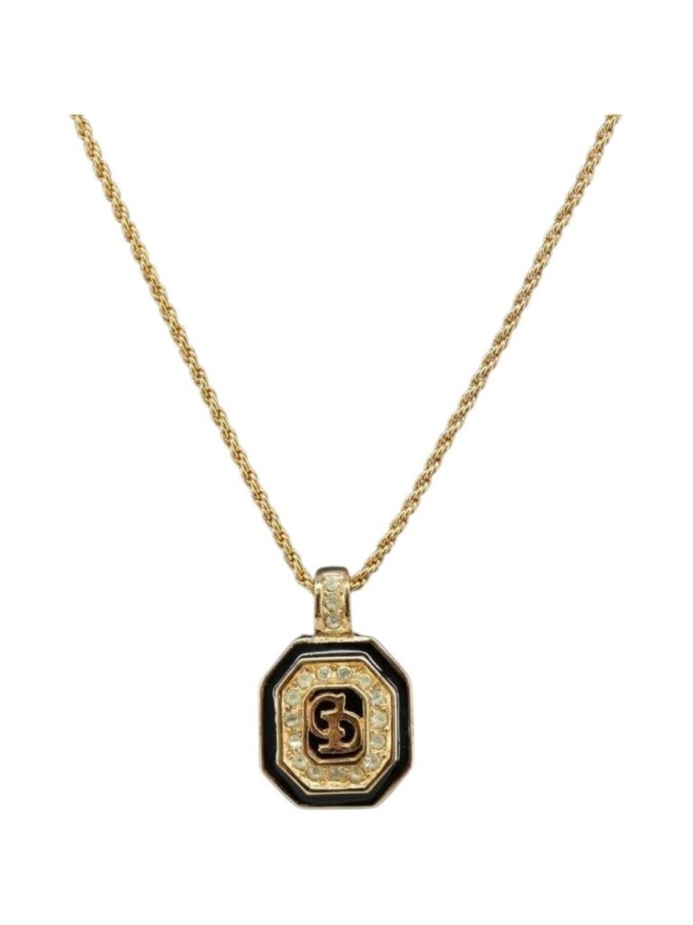 Christian Dior Rhinestone Necklace metal Gold